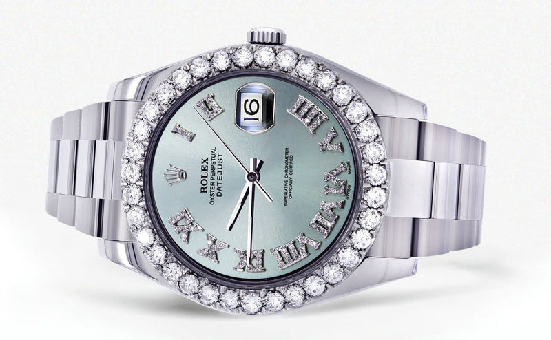 Rolex Datejust II Watch | 41 MM | Custom Light Blue Diamond Roman Dial | Oyster Band