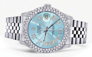 Womens Rolex Datejust Watch 16200 | 36Mm | Light Blue Roman Numeral Dial | Two Row 4.25 Carat Bezel | Jubilee Band