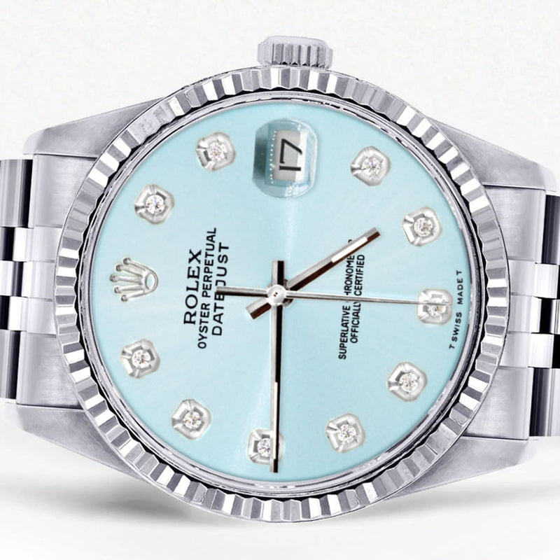 Womens Rolex Datejust Watch 16200 | Fluted Bezel | 36Mm | Light Blue Dial | Fluted Bezel | Jubilee Band