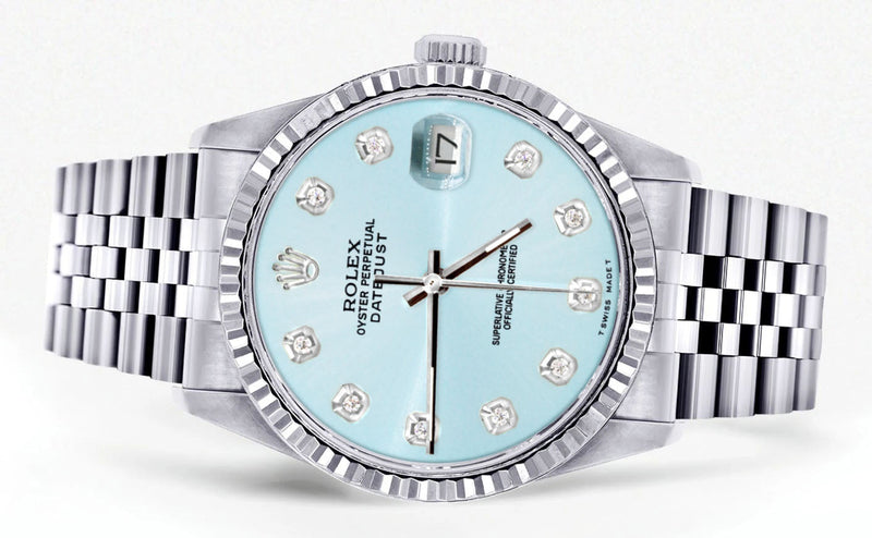 Womens Rolex Datejust Watch 16200 | Fluted Bezel | 36Mm | Light Blue Dial | Fluted Bezel | Jubilee Band
