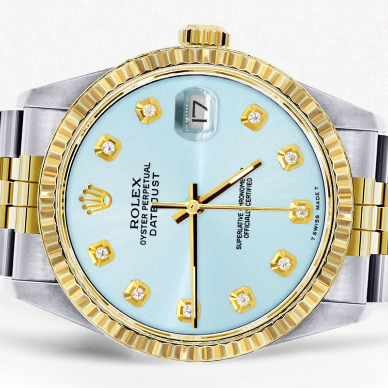 Womens Rolex Datejust Watch 16233 Two Tone | 36Mm | Light Blue Dial | Fluted Bezel | Jubilee Band