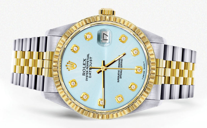 Womens Rolex Datejust Watch 16233 Two Tone | 36Mm | Light Blue Dial | Fluted Bezel | Jubilee Band
