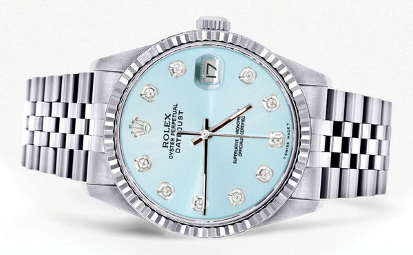 Mens Rolex Datejust Watch 16200 | Fluted Bezel | 36Mm | Light Blue Dial | Jubilee Band