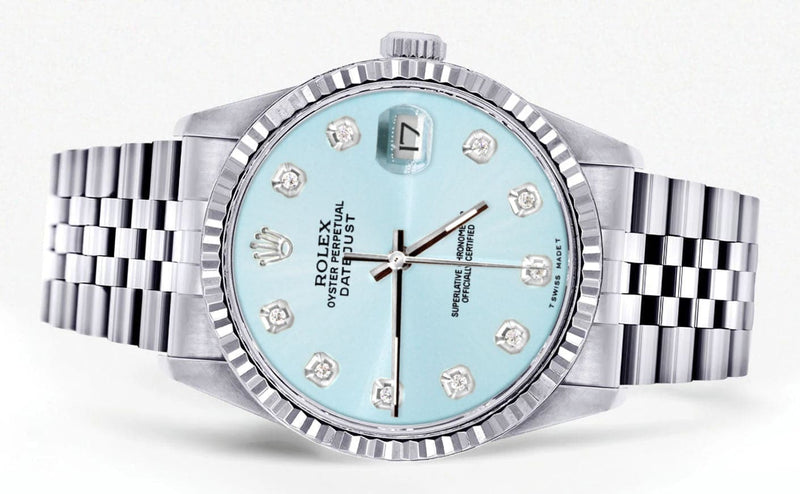 Mens Rolex Datejust Watch 16200 | Fluted Bezel | 36Mm | Light Blue Dial | Jubilee Band