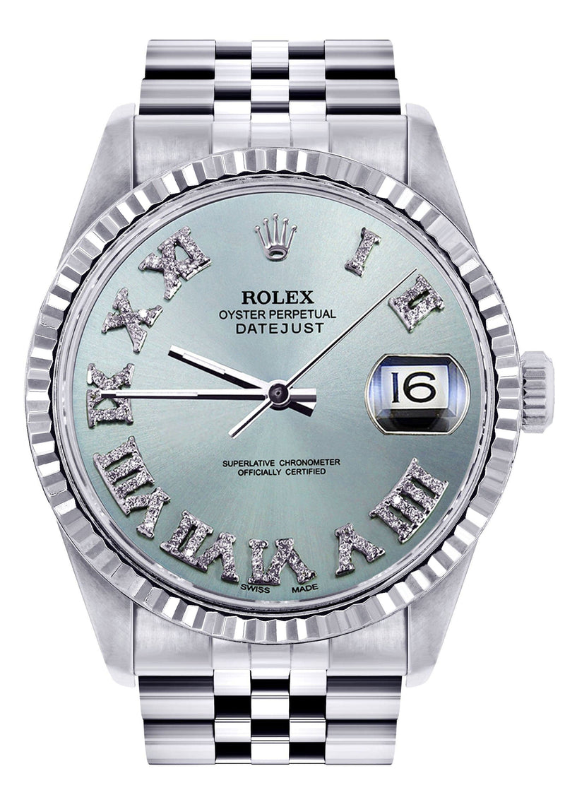 Mens Rolex Datejust Watch 16200 | Fluted Bezel | 36Mm | Light Blue Dial | Jubilee Band
