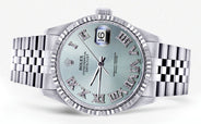 Womens Rolex Datejust Watch 16200 | Fluted Bezel | 36Mm | Light Blue Dial | Fluted Bezel | Jubilee Band