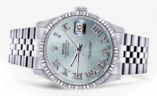 Womens Rolex Datejust Watch 16200 | Fluted Bezel | 36Mm | Light Blue Dial | Fluted Bezel | Jubilee Band