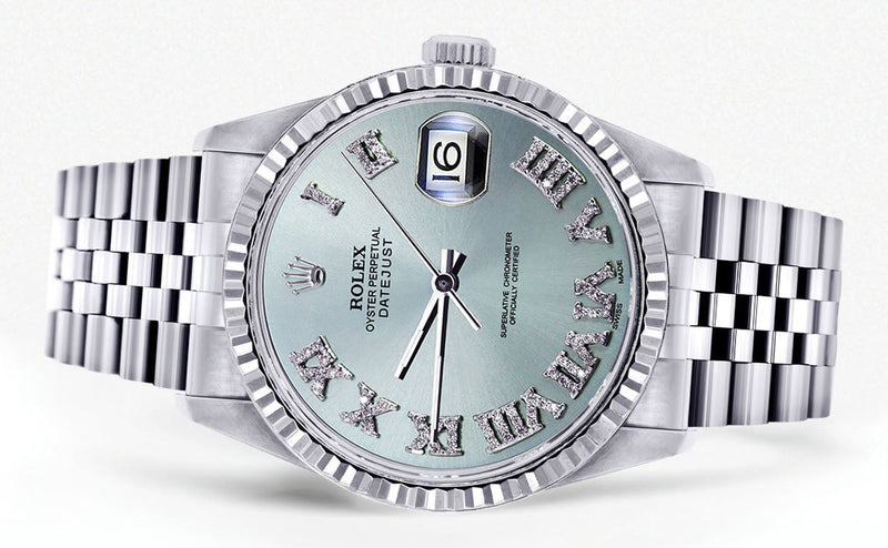 Womens Rolex Datejust Watch 16200 | Fluted Bezel | 36Mm | Light Blue Dial | Fluted Bezel | Jubilee Band