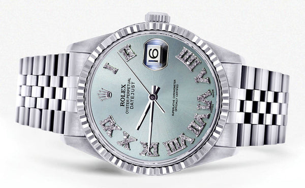 Mens Rolex Datejust Watch 16200 | Fluted Bezel | 36Mm | Light Blue Dial | Jubilee Band