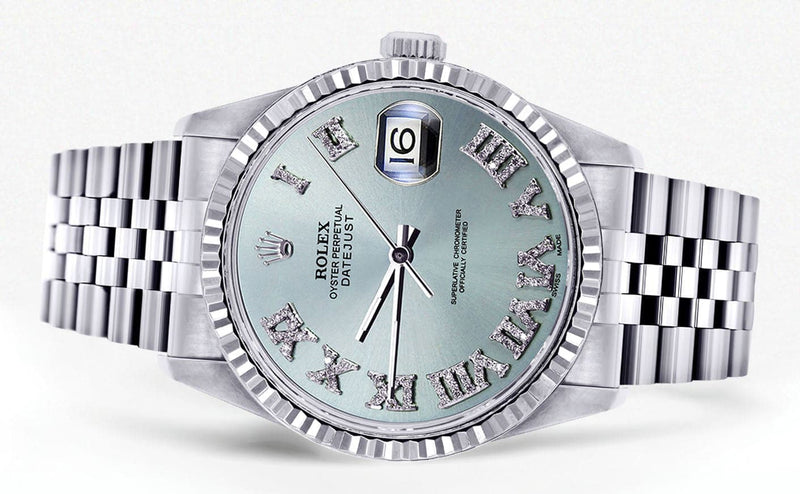 Mens Rolex Datejust Watch 16200 | Fluted Bezel | 36Mm | Light Blue Dial | Jubilee Band