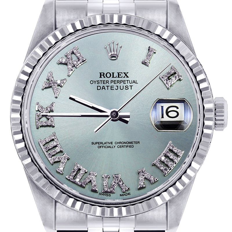 Womens Rolex Datejust Watch 16200 | Fluted Bezel | 36Mm | Light Blue Dial | Fluted Bezel | Jubilee Band