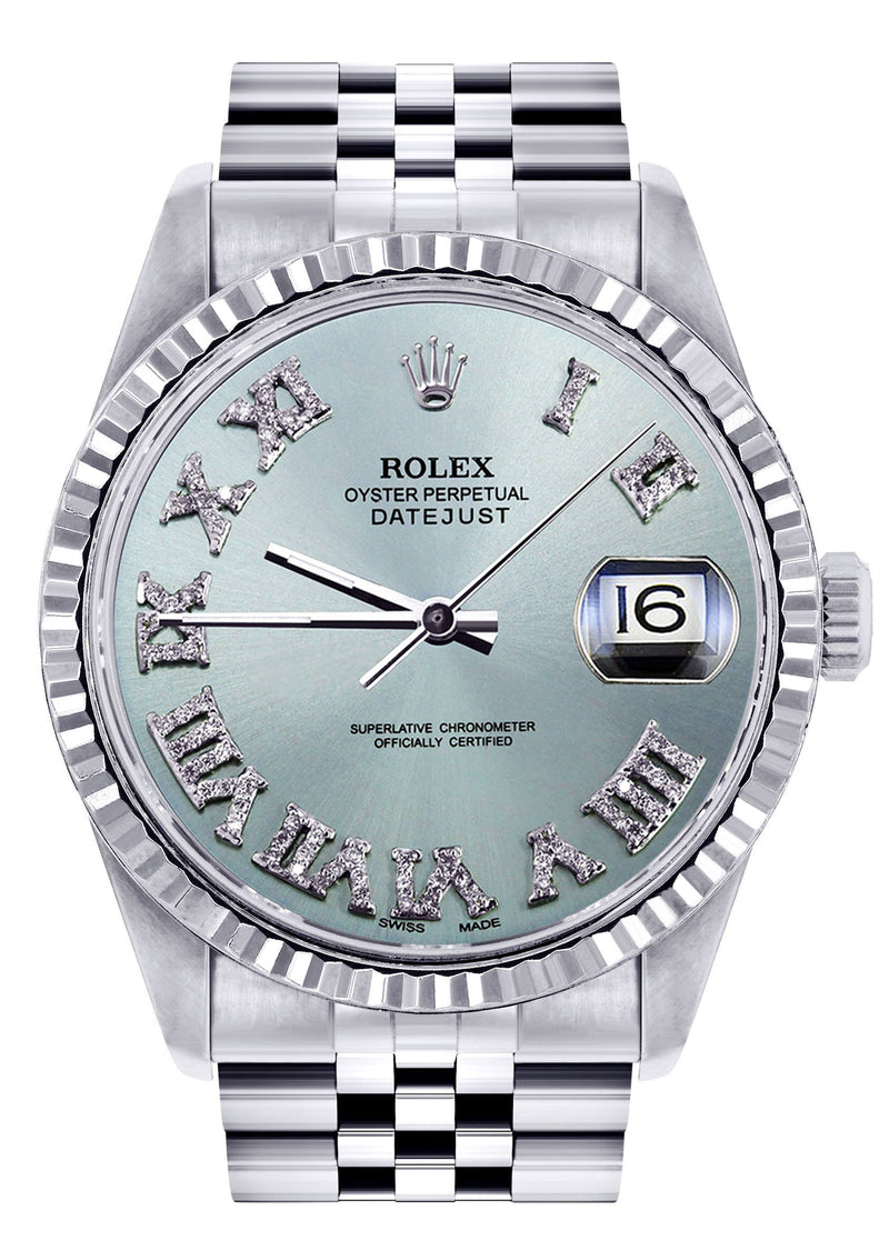 Womens Rolex Datejust Watch 16200 | Fluted Bezel | 36Mm | Light Blue Dial | Fluted Bezel | Jubilee Band