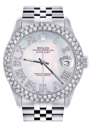 Womens Rolex Datejust Watch 16200 | 36Mm | Light Mother of Pearl Roman Numeral Dial | Two Row 4.25 Carat Bezel | Jubilee Band
