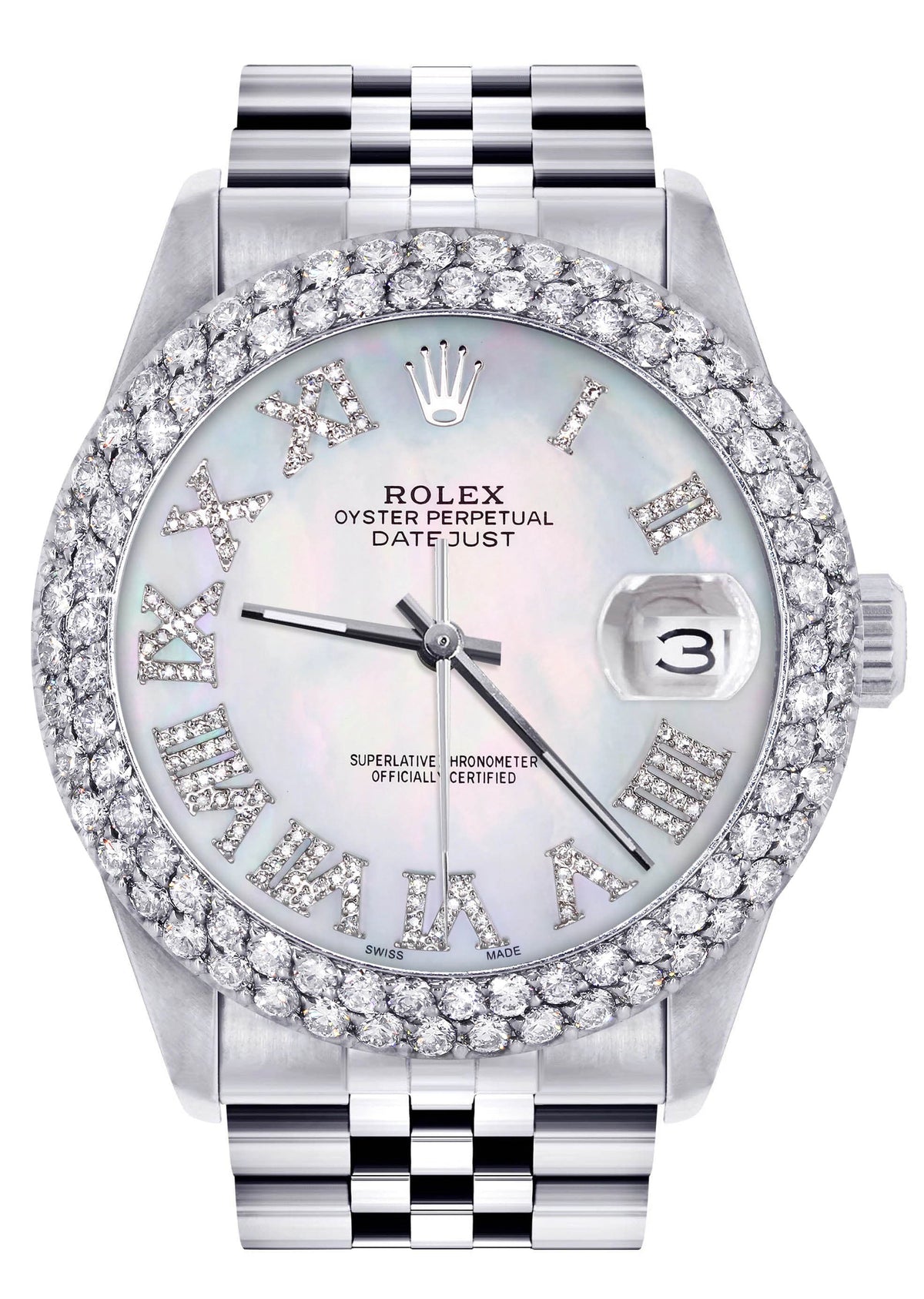 Mens Rolex Datejust Watch 16200 | 36Mm | Light Mother of Pearl Roman Numeral Dial | Two Row 4.25 Carat Bezel | Jubilee Band