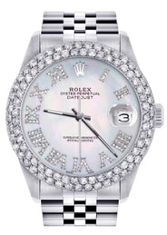 Mens Rolex Datejust Watch 16200 | 36Mm | Light Mother of Pearl Roman Numeral Dial | Two Row 4.25 Carat Bezel | Jubilee Band