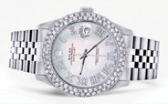 Mens Rolex Datejust Watch 16200 | 36Mm | Light Mother of Pearl Roman Numeral Dial | Two Row 4.25 Carat Bezel | Jubilee Band