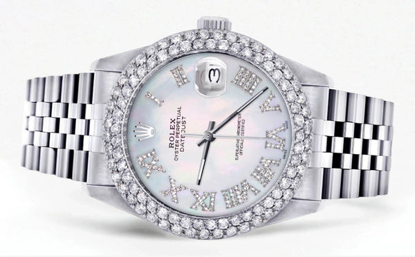 Mens Rolex Datejust Watch 16200 | 36Mm | Light Mother of Pearl Roman Numeral Dial | Two Row 4.25 Carat Bezel | Jubilee Band