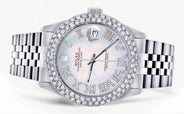 Womens Rolex Datejust Watch 16200 | 36Mm | Light Mother of Pearl Roman Numeral Dial | Two Row 4.25 Carat Bezel | Jubilee Band