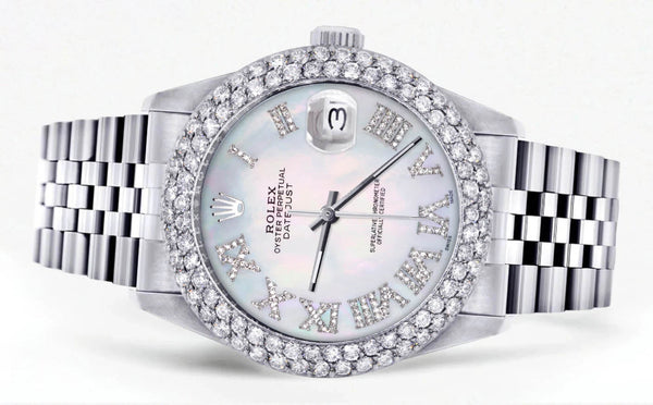 Womens Rolex Datejust Watch 16200 | 36Mm | Light Mother of Pearl Roman Numeral Dial | Two Row 4.25 Carat Bezel | Jubilee Band