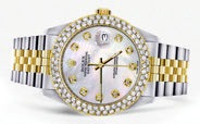 Diamond Gold Rolex Watch For Men 16233 | 36Mm | Mother of Pearl Dial | Two Row 4.25 Carat Bezel | Jubilee Band