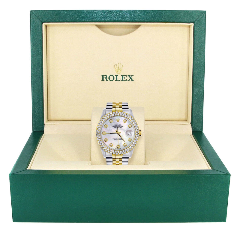 Diamond Gold Rolex Watch For Men 16233 | 36Mm | Mother of Pearl Dial | Two Row 4.25 Carat Bezel | Jubilee Band