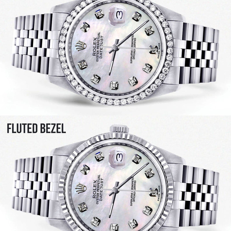 Diamond Mens  Rolex Datejust Watch 16200 | 36Mm | White Mother Of Pearl Dial | Jubilee Band