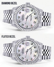 Diamond Mens  Rolex Datejust Watch 16200 | 36Mm | White Mother Of Pearl Dial | Jubilee Band