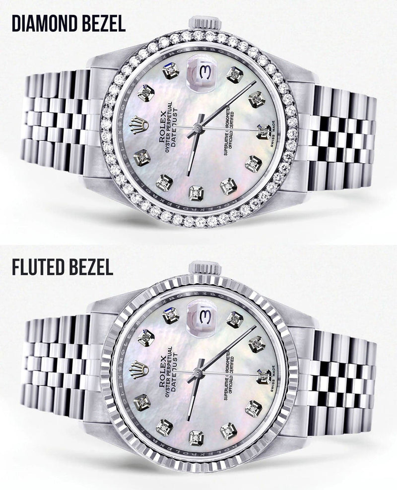 Diamond Mens  Rolex Datejust Watch 16200 | 36Mm | White Mother Of Pearl Dial | Jubilee Band