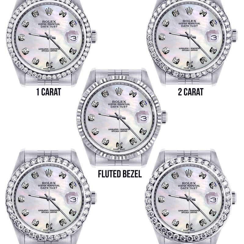 Diamond Mens  Rolex Datejust Watch 16200 | 36Mm | White Mother Of Pearl Dial | Jubilee Band