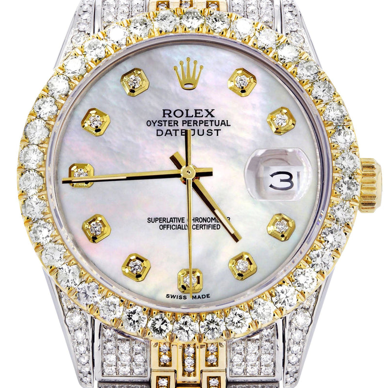 Iced Out Rolex Datejust 36 MM | Two Tone | 10 Carats of Diamonds | Mother of Pearl Diamond Dial