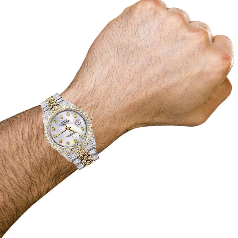 Iced Out Rolex Datejust 36 MM | Two Tone | 10 Carats of Diamonds | Mother of Pearl Diamond Dial