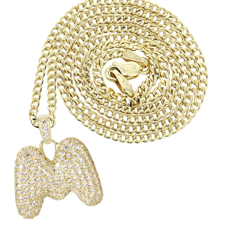 10K Yellow Gold Bubble Letter "M" CZ Necklace | Appx. 5.1 Grams