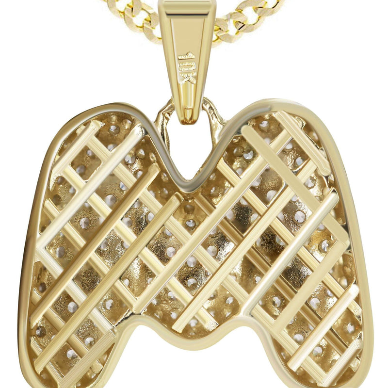 10K Yellow Gold Bubble Letter "M" CZ Necklace | Appx. 5.1 Grams