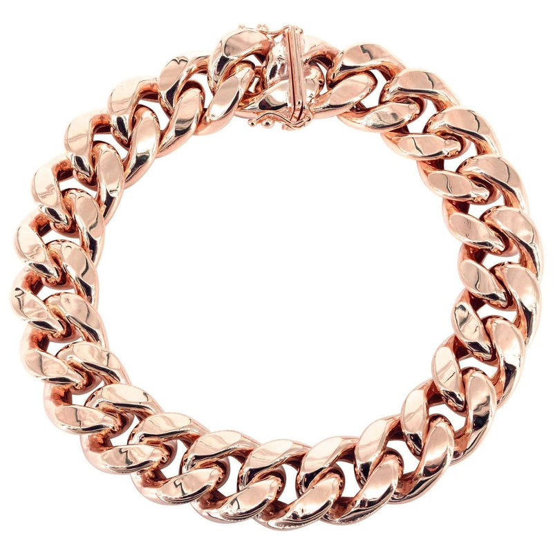 14K Rose Gold Bracelet Semi Solid  Miami Cuban Link Women