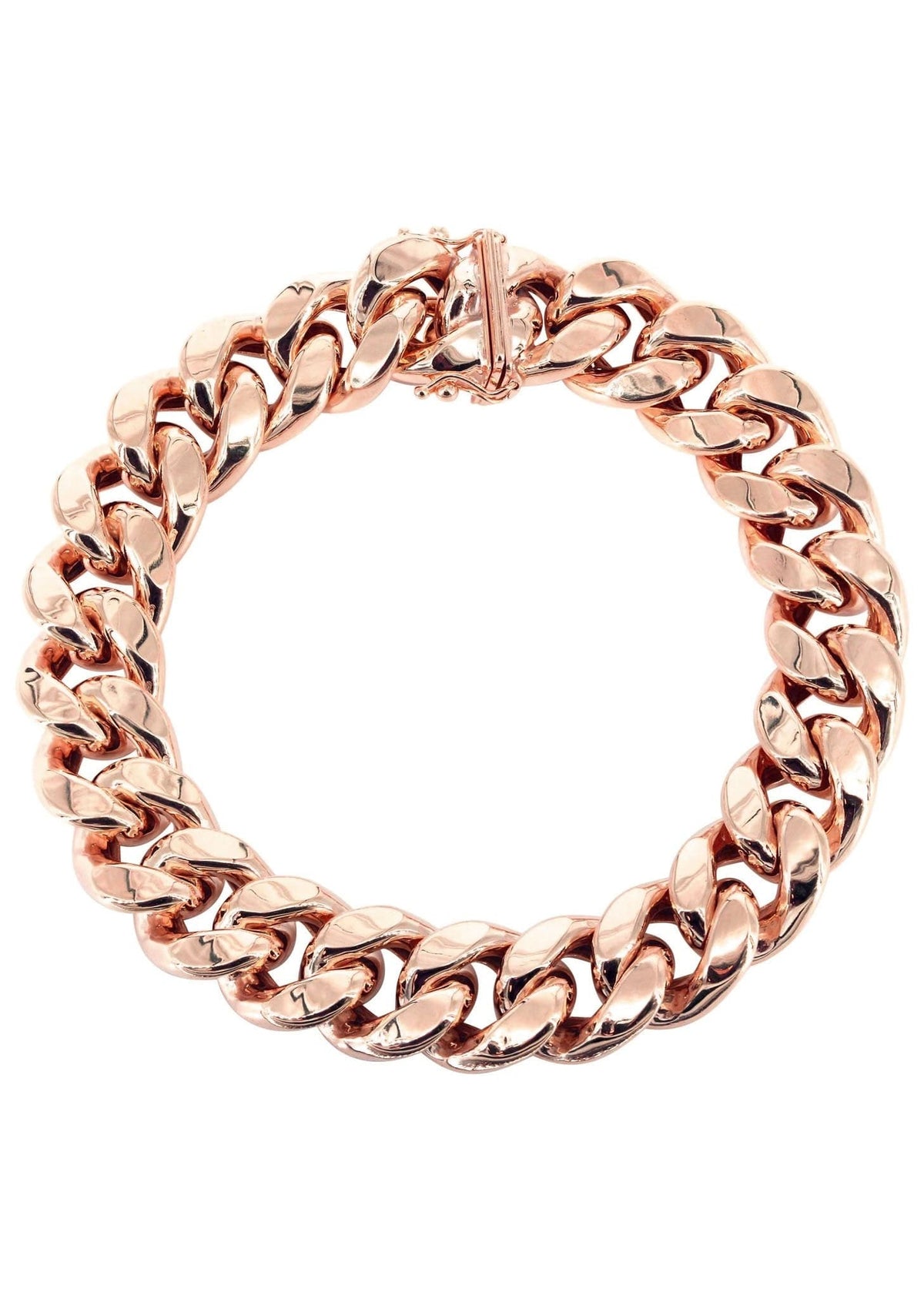14K Rose Gold Bracelet Semi Solid  Miami Cuban Link Women