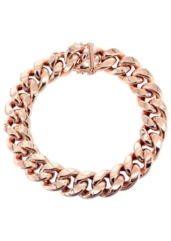 14K Rose Gold Bracelet Semi Solid  Miami Cuban Link Women