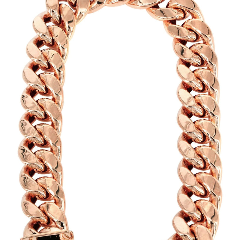 14K Rose Gold Bracelet Semi Solid  Miami Cuban Link