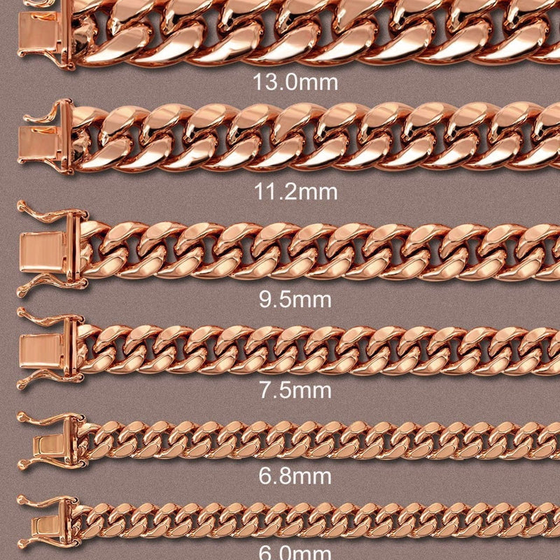 14K Rose Gold Bracelet Semi Solid  Miami Cuban Link