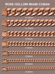 14K Rose Gold Bracelet Semi Solid  Miami Cuban Link Women