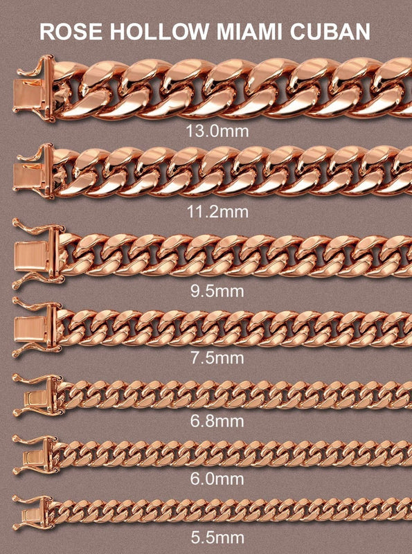 14K Rose Gold Bracelet Semi Solid  Miami Cuban Link Women