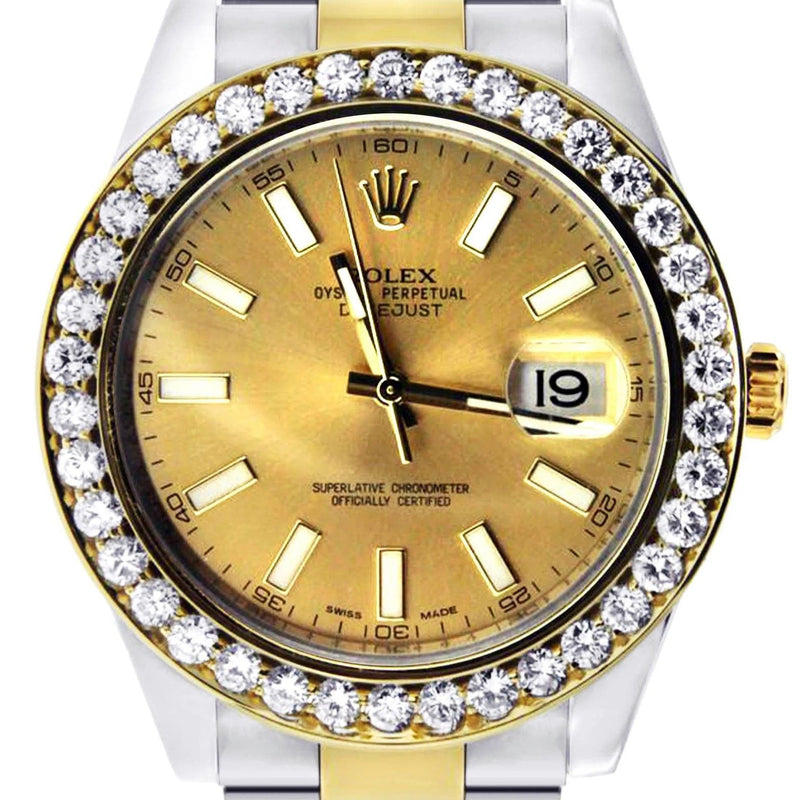 Diamond Rolex Datejust 2 | 18K Yellow Gold & Stainless Steel | Champagne Stick Dial | 41 Mm