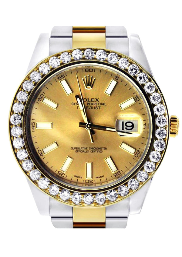 Diamond Rolex Datejust 2 | 18K Yellow Gold & Stainless Steel | Champagne Stick Dial | 41 Mm