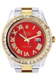 Diamond Rolex Datejust 2 | 18K Yellow Gold and Stainless Steel | Red Diamond Roman Numeral Dial | 41 Mm | 7.75 Carats