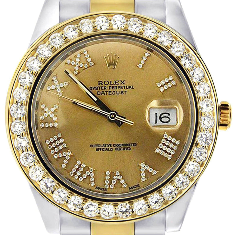 Diamond Rolex Datejust 2 | 18K Yellow Gold & Stainless Steel | Champagne Diamond Roman Dial | 41 MM