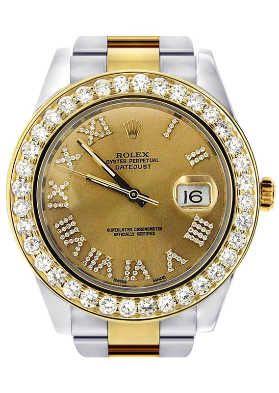 Diamond Rolex Datejust 2 | 18K Yellow Gold & Stainless Steel | Champagne Diamond Roman Dial | 41 MM