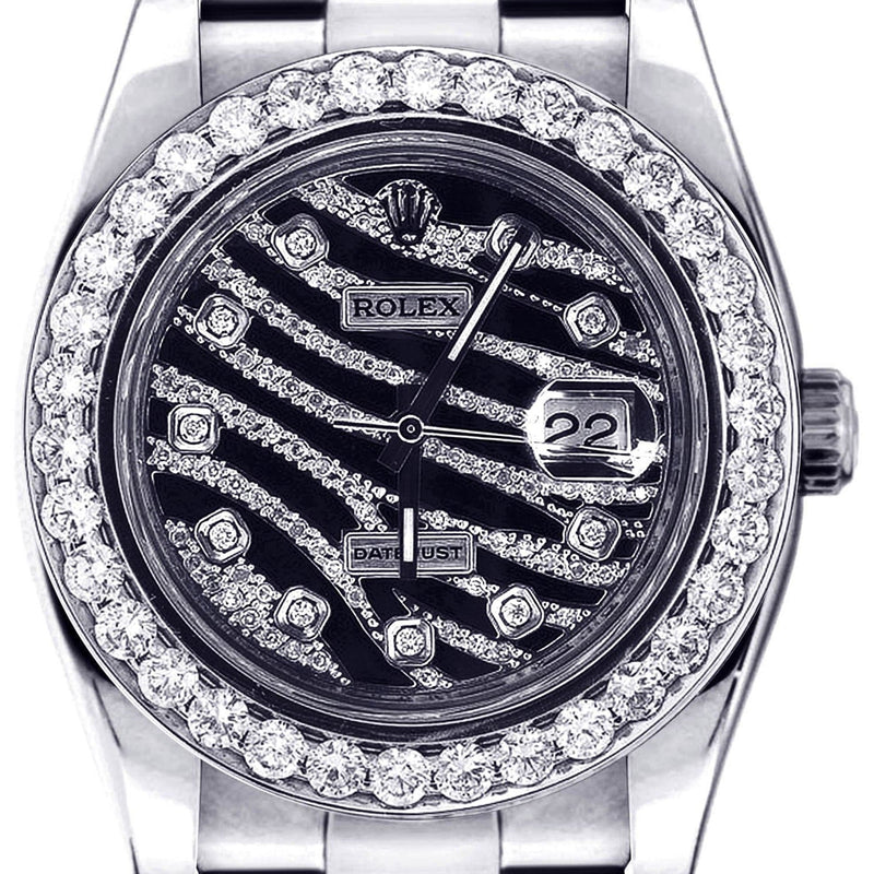 Diamond Rolex Datejust 2 | Stainless Steel | Custom Diamond Zebra Dial | 41 Mm | 5.75 Carats