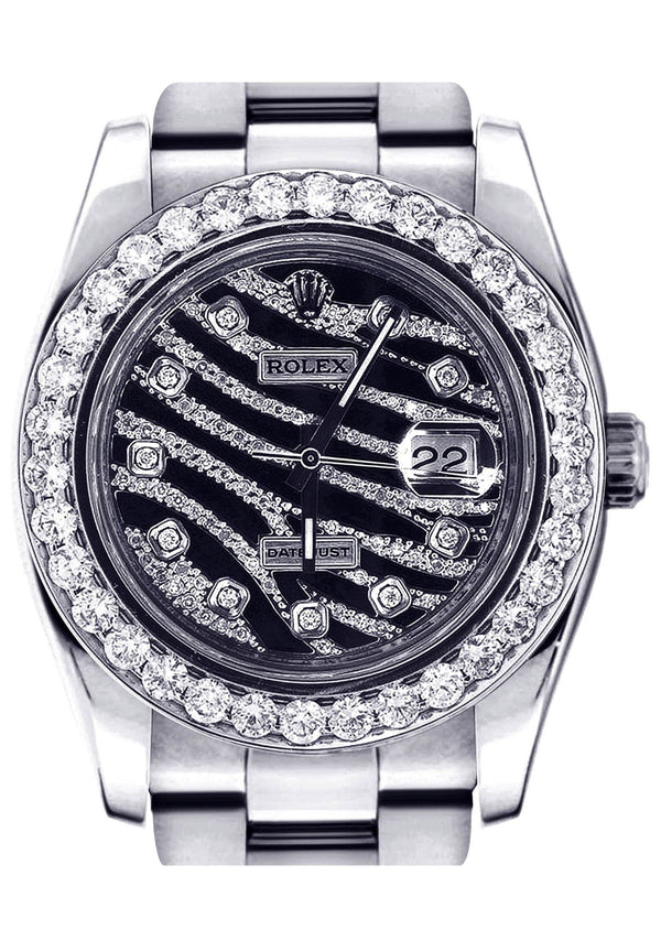 Diamond Rolex Datejust 2 | Stainless Steel | Custom Diamond Zebra Dial | 41 Mm | 5.75 Carats