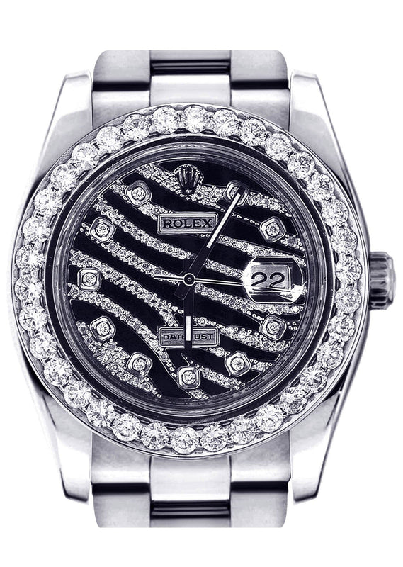 Diamond Rolex Datejust 2 | Stainless Steel | Custom Diamond Zebra Dial | 41 Mm | 5.75 Carats