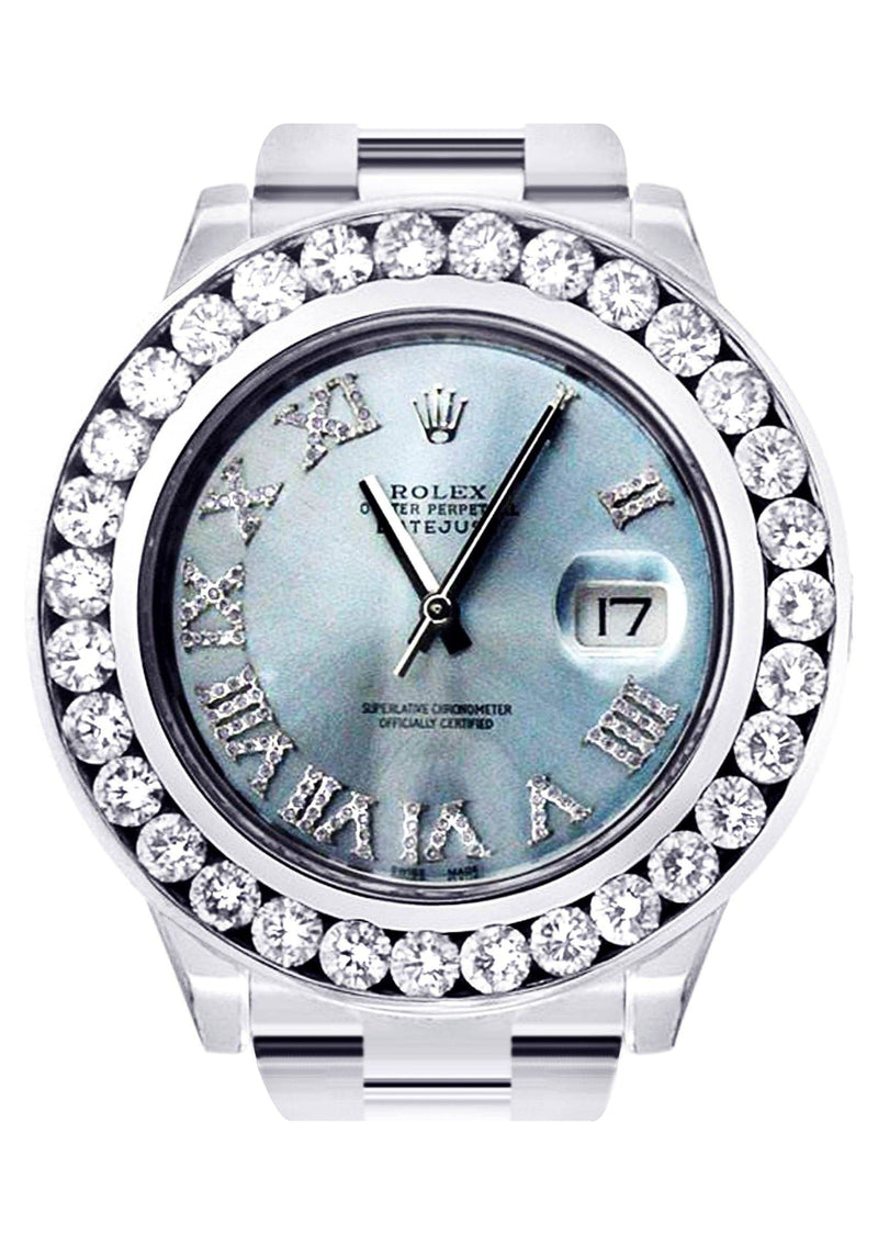 Diamond Rolex Datejust 2 | Stainless Steel | Custom Blue Diamond Roman Numeral Dial | 41 MM