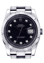 ROLEX DATEJUST 2 41 MM | STEEL WATCH | OYSTER BAND | BLACK DIAMOND DIAL | 18K FLUTED BEZEL